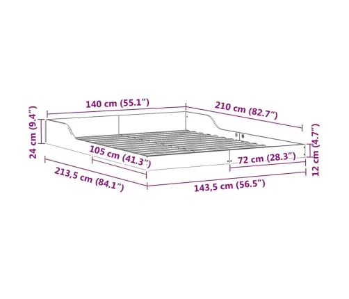 Lovos Rėmas Balta 140 X 210 Cm Kietos Pušies Mediena