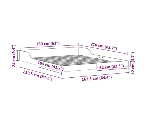 Lovos Rėmas Ruda 160 X 210 Cm Kietos Pušies Mediena