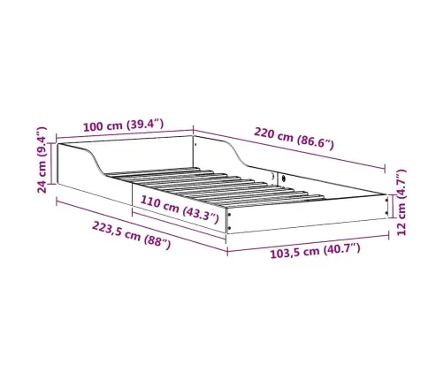 Gultas Rāmis Vaska Brūna 100 X 220 Cm Priedes Masīvkoks Vidaxl