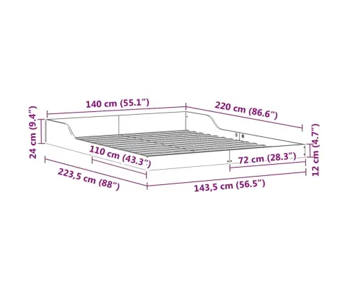 Lovos Rėmas Balta 140 X 220 Cm Kietos Pušies Mediena