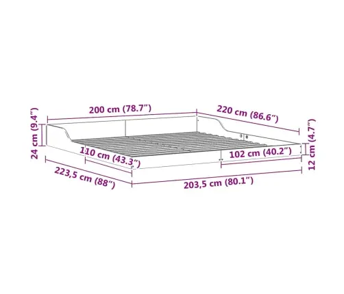 Gultas Rāmis Balts 200 X 220 Cm Priedes Masīvkoks Vidaxl