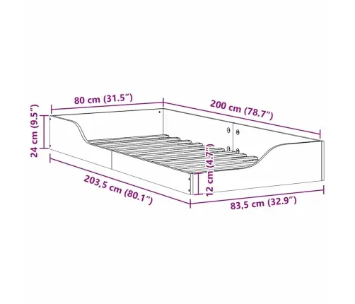 Grīdas Gultas Rāmis Vaska Brūna 80 X 200 Cm Masīvkoka Priede Vidaxl