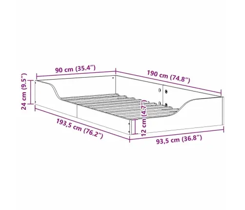 Lovos Rėmas Vaško Ruda 90 X 190 Cm Kietos Pušies Mediena