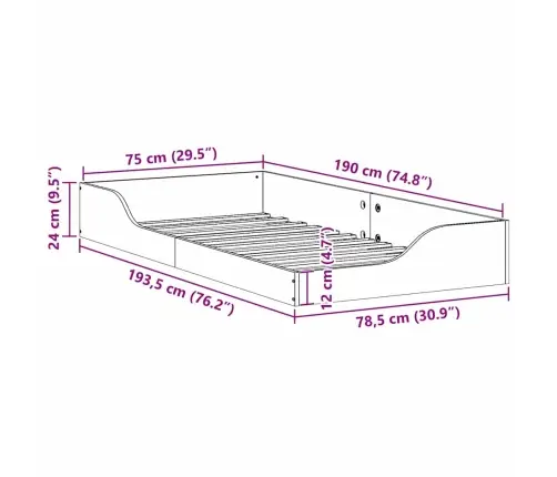 Grīdas Gultas Rāmis Balts 75 X 190 Cm Masīvkoka Priede Vidaxl