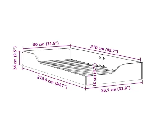 Lovos Rėmas Balta 80 X 210 Cm Kietos Pušies Mediena