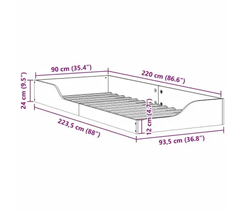 Lovos Rėmas Ruda 90 X 220 Cm Kietos Pušies Mediena
