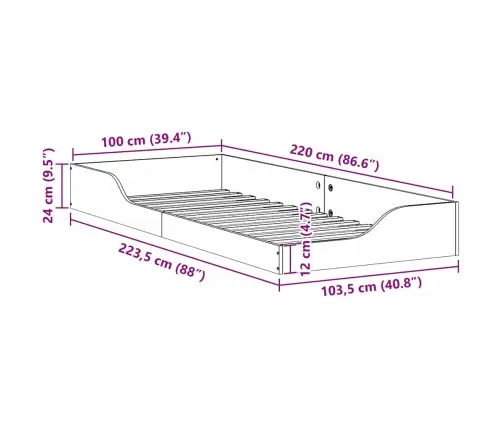 Grīdas Gultas Rāmis Vaska Brūna 100 X 220 Cm Masīvkoka Priede Vidaxl