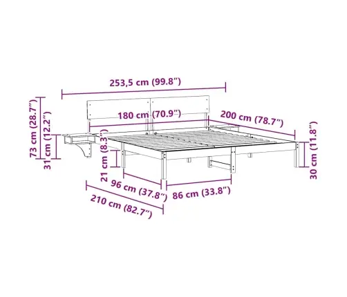 Lovos Rėmas Ruda 180 X 200 Cm Kietos Pušies Mediena