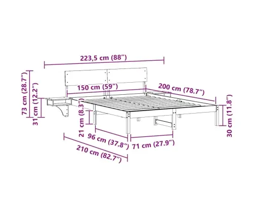 Lovos Rėmas Ruda 150 X 200 Cm Kietos Pušies Mediena