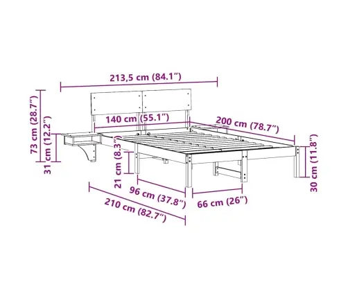 Gultas Rāmis Ar Naktsgaldiņiem Vaska Brūna 140 X 200 Cm Vidaxl