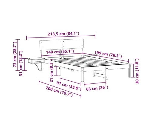 Lovos Rėmas Vaško Ruda 140 X 190 Cm Kietos Pušies Mediena