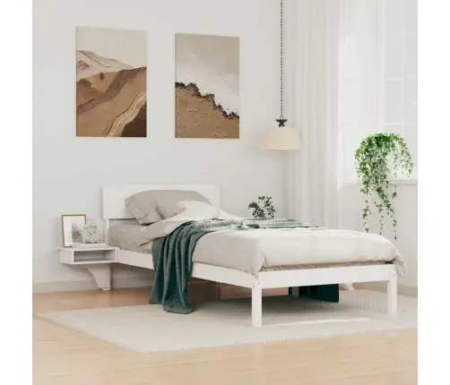 Voodi Raam Peaga Valge 100 X 200 Cm Tahke Mänd