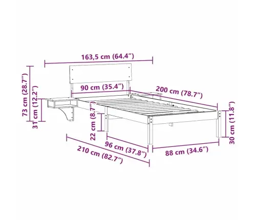 Lovos Rėmas Vaško Ruda 90 X 200 Cm Kietos Pušies Mediena