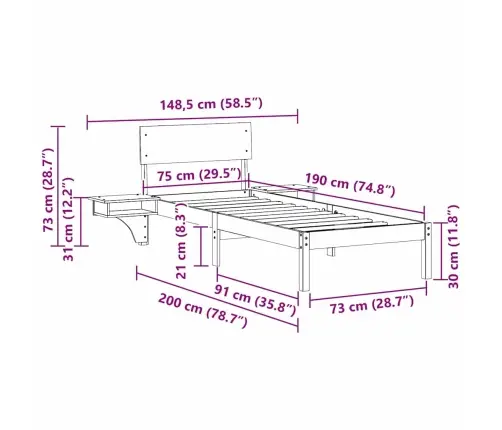 Gultas Rāmis Ar Naktsgaldiņiem Balts 75 X 190 Cm Vidaxl