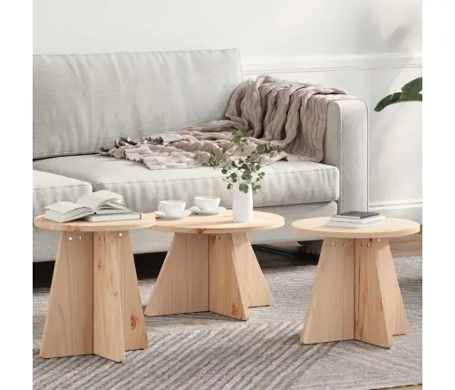 Kafijas Galdiņš 3 Pcs Dabīgs 49 X 49 X 30 Cm Masīvkoka Priede Vidaxl