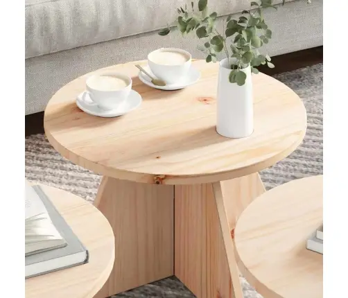 Kafijas Galdiņš 3 Pcs Dabīgs 49 X 49 X 30 Cm Masīvkoka Priede Vidaxl