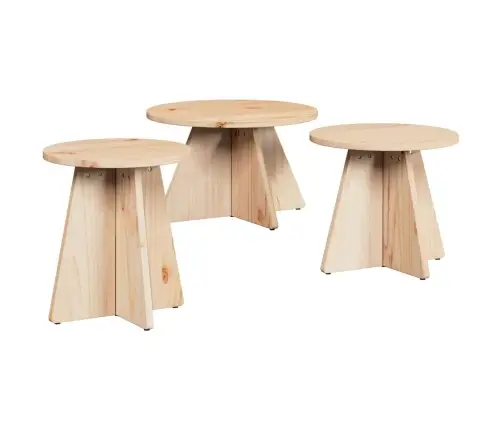 Kafijas Galdiņš 3 Pcs Dabīgs 49 X 49 X 30 Cm Masīvkoka Priede Vidaxl