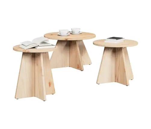 Kafijas Galdiņš 3 Pcs Dabīgs 49 X 49 X 30 Cm Masīvkoka Priede Vidaxl