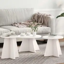 Kafijas Galdiņš 3 Pcs Balts 49 X 49 X 30 Cm Priedes Masīvkoks Vidaxl