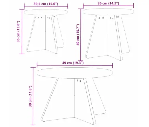 Kafijas Galda Komplekts 3 Pcs Balta 49 X 49 X 30 Cm Vidaxl