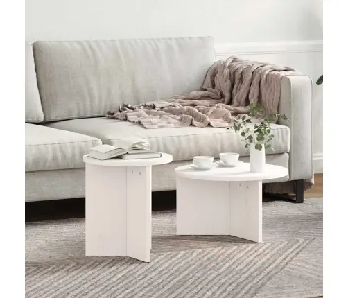 Kohvilaud 2 Pcs Valge Männipuit