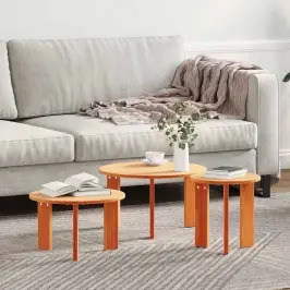 Kafijas Galdiņš 3 Pcs Vaska Brūna 47.5 X 47.5 X 27 Cm Vidaxl