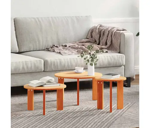 Kafijas Galda Komplekts 3 Pcs Vaska Brūna 47.5 X 47.5 X 27 Cm Vidaxl