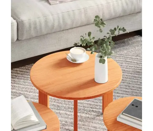 Kafijas Galda Komplekts 3 Pcs Vaska Brūna 47.5 X 47.5 X 27 Cm Vidaxl
