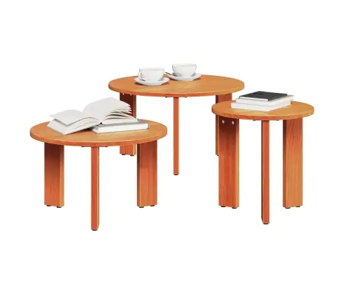 Kafijas Galda Komplekts 3 Pcs Vaska Brūna 47.5 X 47.5 X 27 Cm Vidaxl