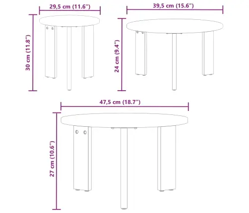 Kafijas Galda Komplekts 3 Pcs Vaska Brūna 47.5 X 47.5 X 27 Cm Vidaxl