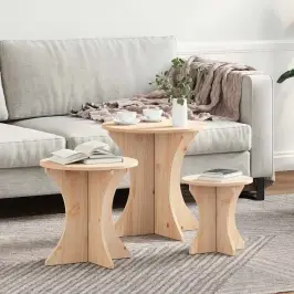 Kafijas Galdiņš 3 Pcs Dabiska 46 X 46 X 47 Cm Priedes Masīvkoks Vidaxl