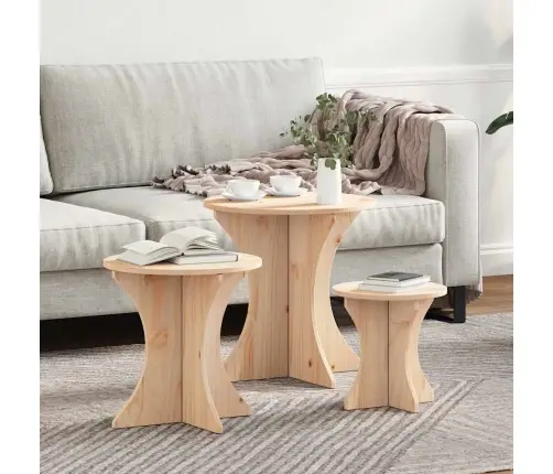 Kafijas Galdiņš 3 Pcs Dabīgs 46 X 46 X 47 Cm Masīvkoka Priede Vidaxl Kafijas Galdiņš 3 Pcs Dabīgs 46 X 46 X 47 Cm Masīvkoka Priede Vidaxl