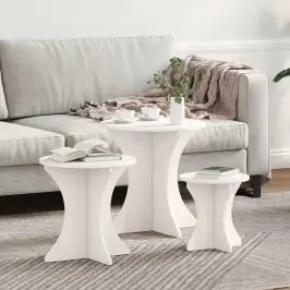 Kafijas Galdiņš 3 Pcs Balts 46 X 46 X 47 Cm Priedes Masīvkoks Vidaxl