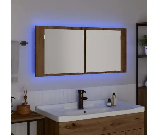 Led Spoguļkabinete Amatnieku Ozols 100X12X45 Cm Inženierijas Koks Vidaxl