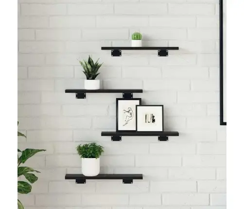 Grāmatu Plaukti - 4 Gabali Melnā Ozola 40X10X1.5 Cm Inženierijas Koks Vidaxl