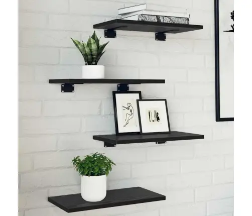 Knygų Lentyna 4 Pcs Juoda 40 X 20 X 1.5 Cm Apdirbta Mediena