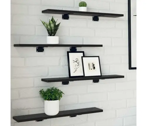 4 Gabali Melnā Ozola Grāmatplaukti - Izmērs 60X10X1.5 Cm - Izgatavoti No Inženierijas Koka. Vidaxl