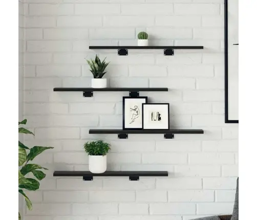 4 Gabali Melnā Ozola Grāmatplaukti - Izmērs 60X10X1.5 Cm - Izgatavoti No Inženierijas Koka. Vidaxl