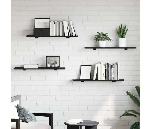 Knygų Lentyna 4 Pcs Juoda 80 X 20 X 1,5 Cm Apdirbta Mediena