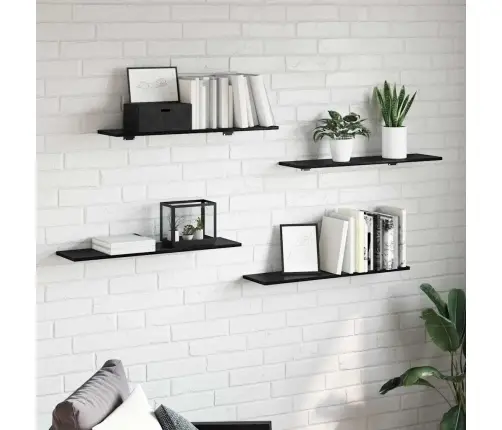 Knygų Lentyna 4 Pcs Juoda 80 X 20 X 1,5 Cm Apdirbta Mediena