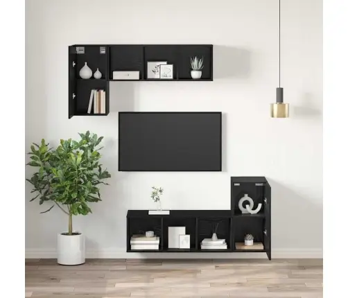 Tv Vienība Ar Plauktu Cits Ar Uzglabāšanu Ar Durvīm 2 Pcs Melns Ozols Inženierijas Koks Vidaxl