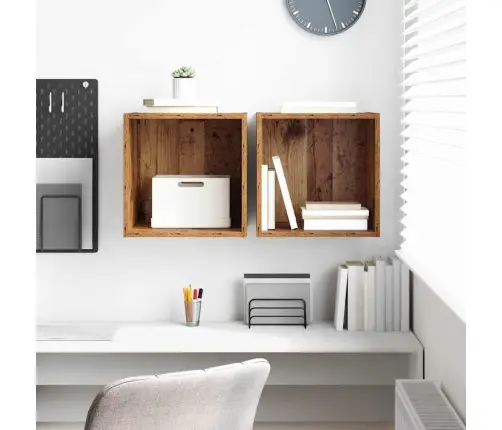 Sienas Skapis 2 Pcs Vecs Koks 37 X 37 X 37 Cm Inženierijas Koks Vidaxl
