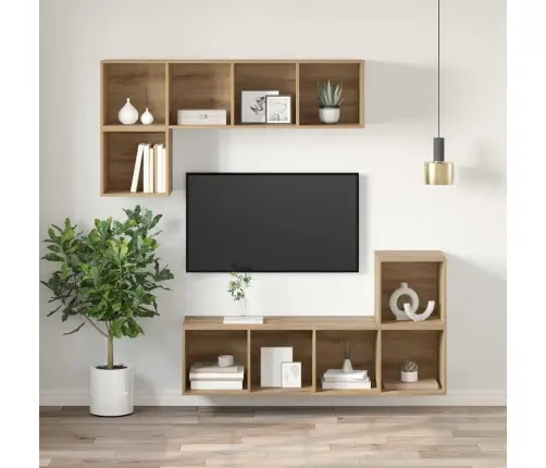 Tv Skapītis Amatnieku Ozola 37 X 37 X 107 Cm Inženierijas Koks Vidaxl