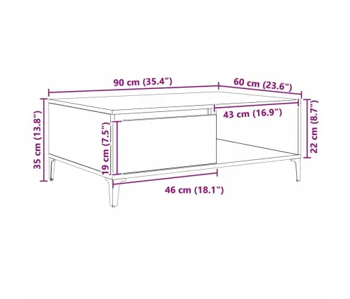 Kafijas Galdiņš Vecs Koks 90 X 60 X 35 Cm Inženierijas Koks Vidaxl