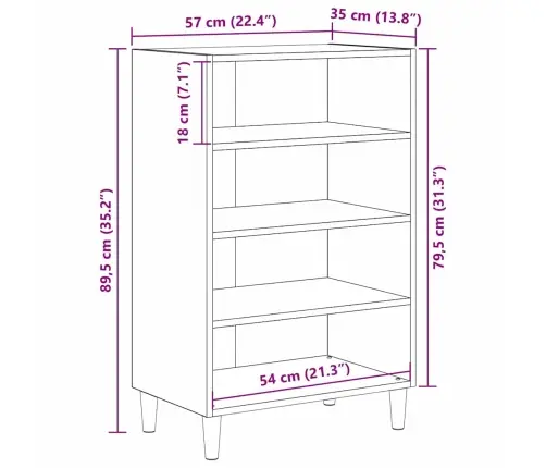 Puse Ar Plauktu Vecs Koks 57 X 35 X 90 Cm Inženierijas Koks Vidaxl