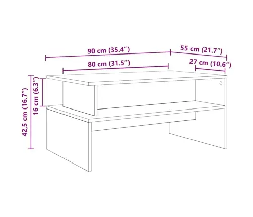 Kafijas Galdiņš Ar Plauktu Cits Amatnieku Ozola 90 X 55 X 42.5 Cm Vidaxl