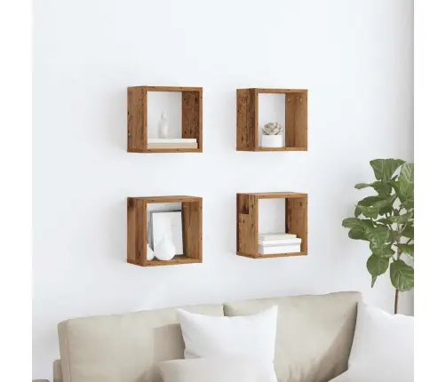Sieninės Lentynos Su Lentyna 4 Pcs Sena Mediena 26 X 15 X 26 Cm