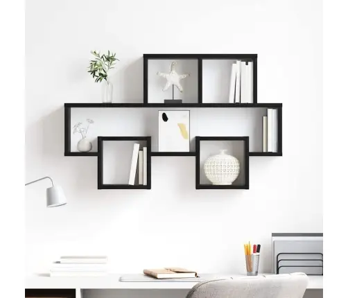 Sienas Plaukts Melns Ozols 82 X 15 X 51 Cm Inženierijas Koks Vidaxl