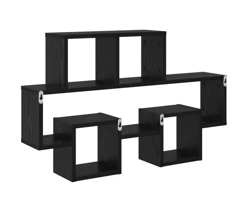 Sienas Plaukts Melns Ozols 82 X 15 X 51 Cm Inženierijas Koks Vidaxl