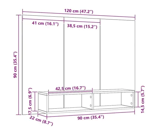 Sieninis Televizoriaus Stovas Juoda Ąžuolo 120 X 23.5 X 90 Cm